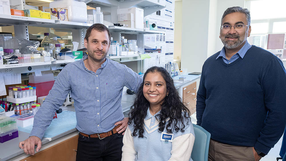 Mason researcher Remi Veneziano, Shrishti Singh, and Parag Chitnis cofounded NIRView Biosciences. 